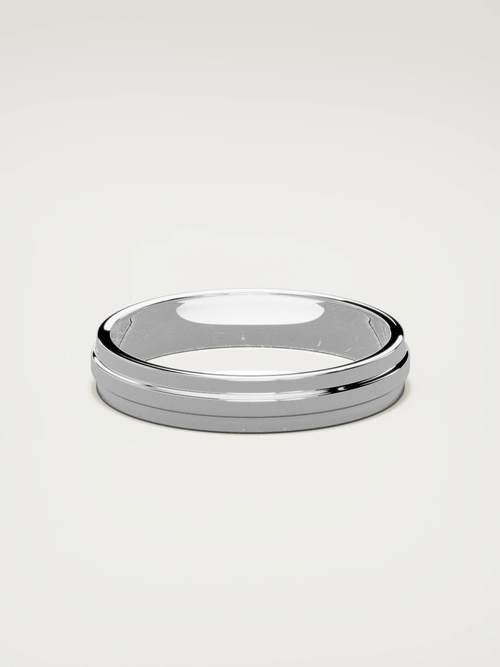 The Linea center-ridge men's wedding band in 14K white gold, 4 mm, back view