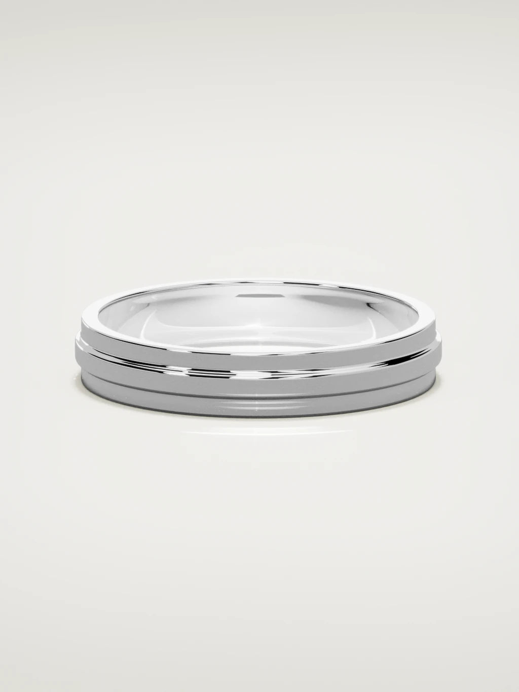 The Linea center-ridge men's wedding band in 14K white gold, 4 mm, front view