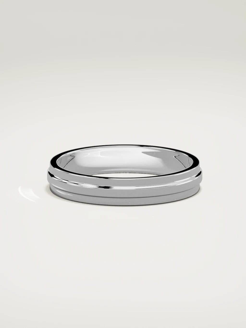 The Linea center-ridge men's wedding band in 14K white gold, 4 mm, side view