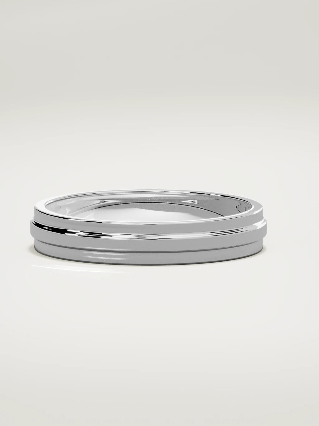 The Linea center-ridge men's wedding band in 14K white gold, 4 mm, three-quarter view