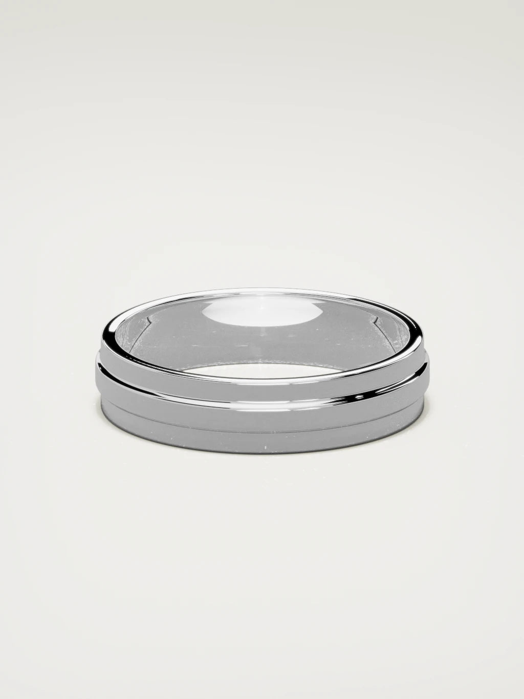 The Linea center-ridge men's wedding band in 14K white gold, 5 mm, back view