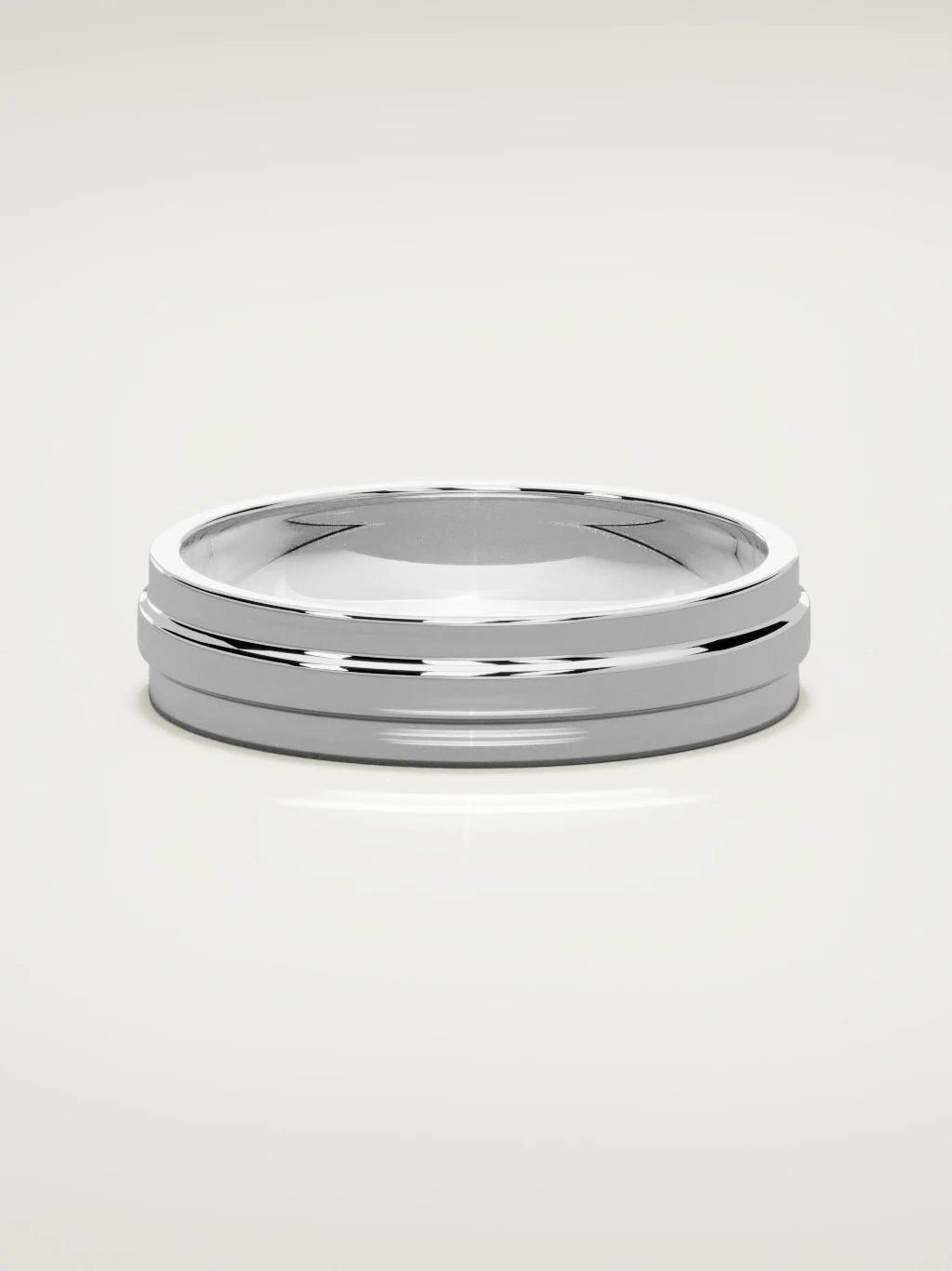 The Linea center-ridge men's wedding band in 14K white gold, 5 mm, front view