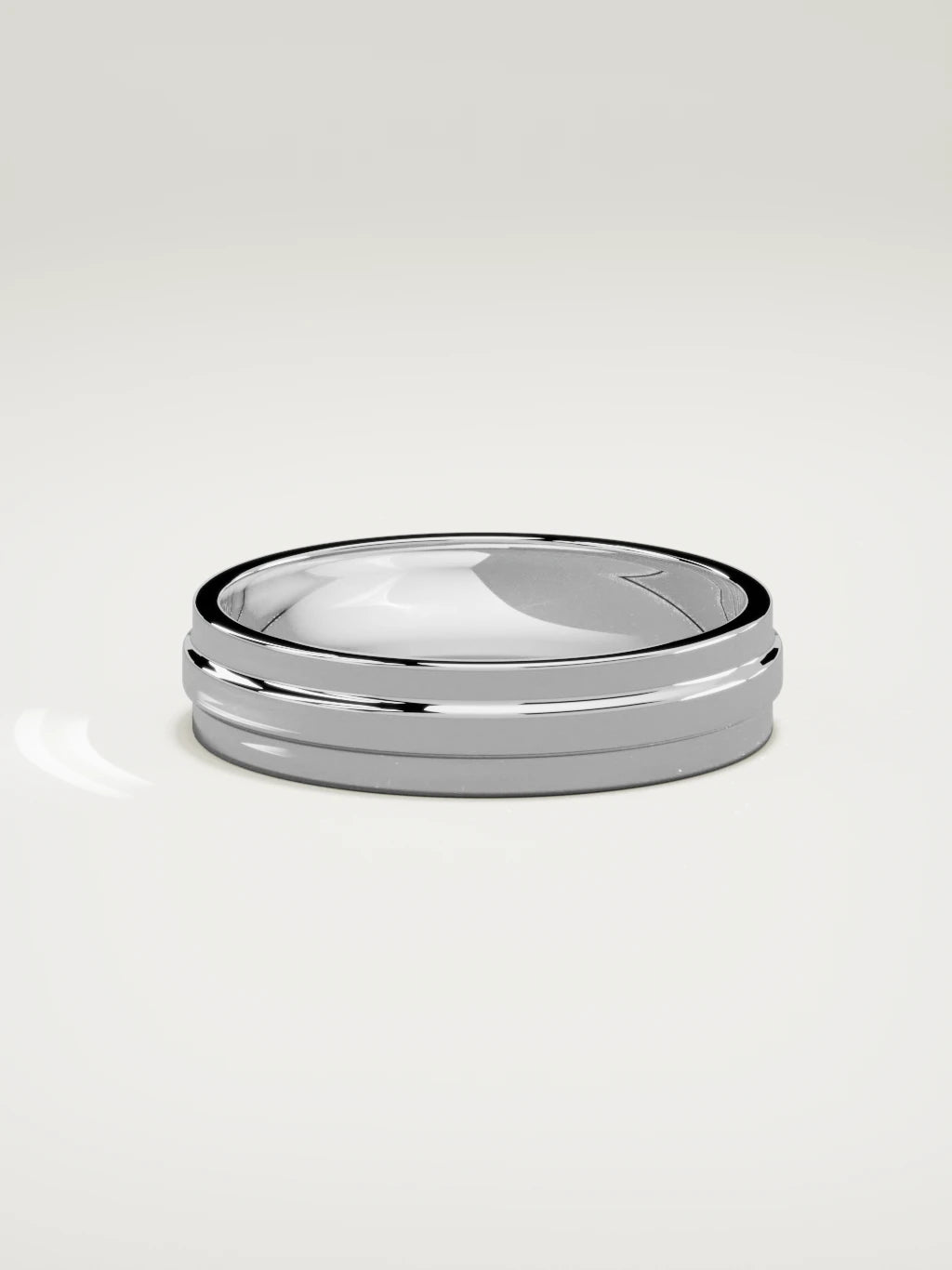 The Linea center-ridge men's wedding band in 14K white gold, 5 mm, side view