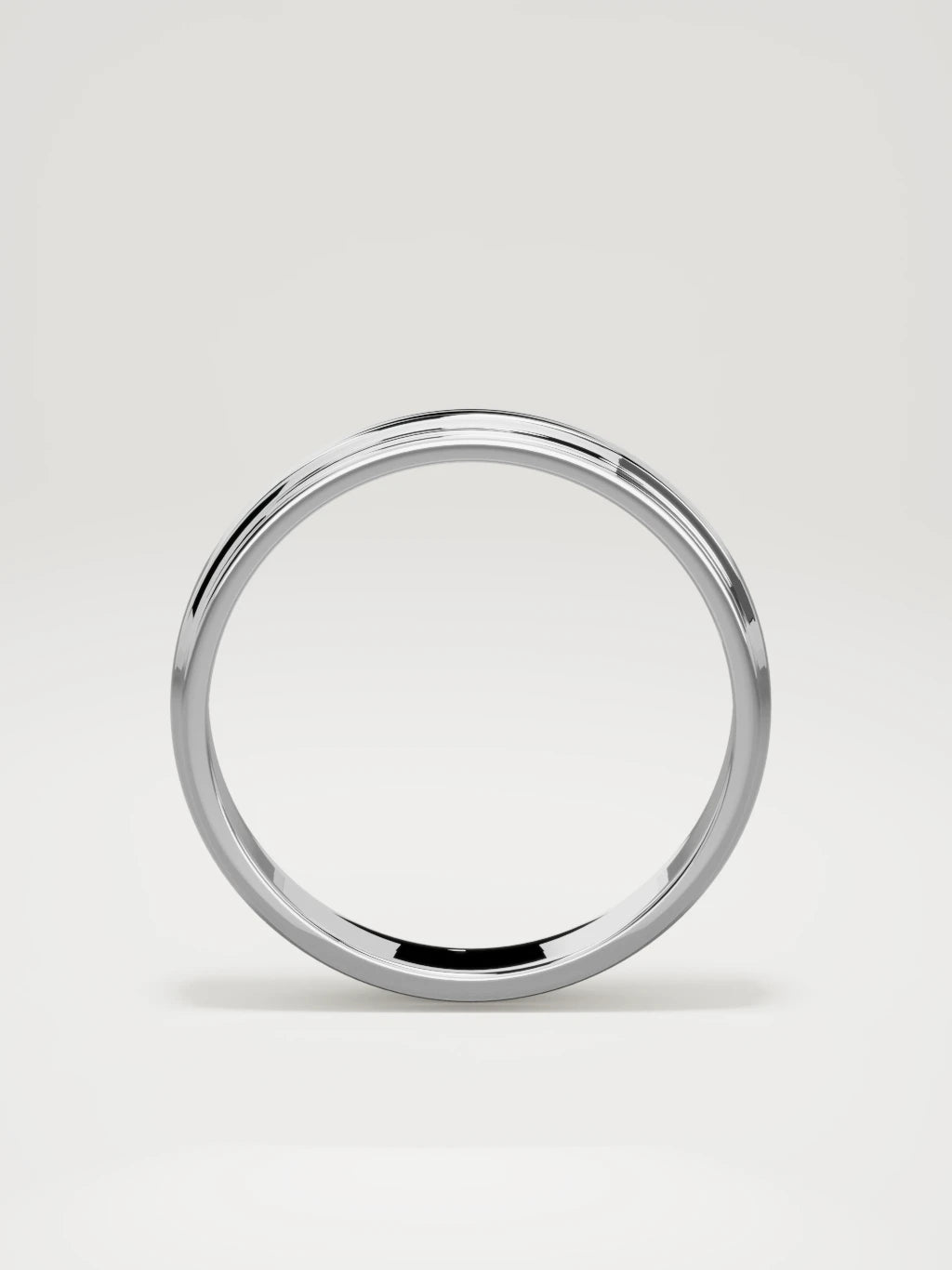 The Linea center-ridge men's wedding band in 14K white gold, 5 mm, standing front view