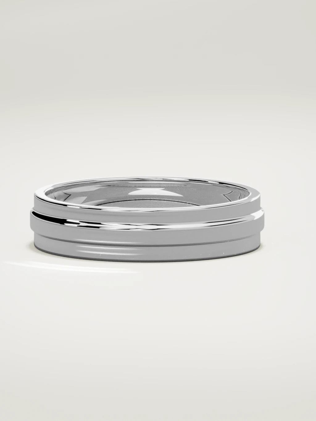The Linea center-ridge men's wedding band in 14K white gold, 5 mm, three-quarter view