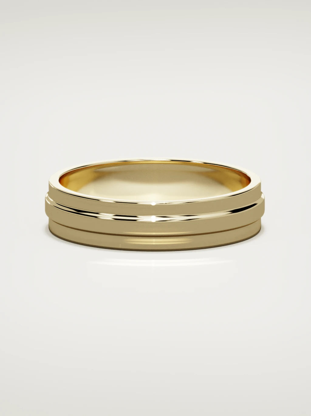 The Linea center-ridge men's wedding band in 14K yellow gold, 5 mm, front view