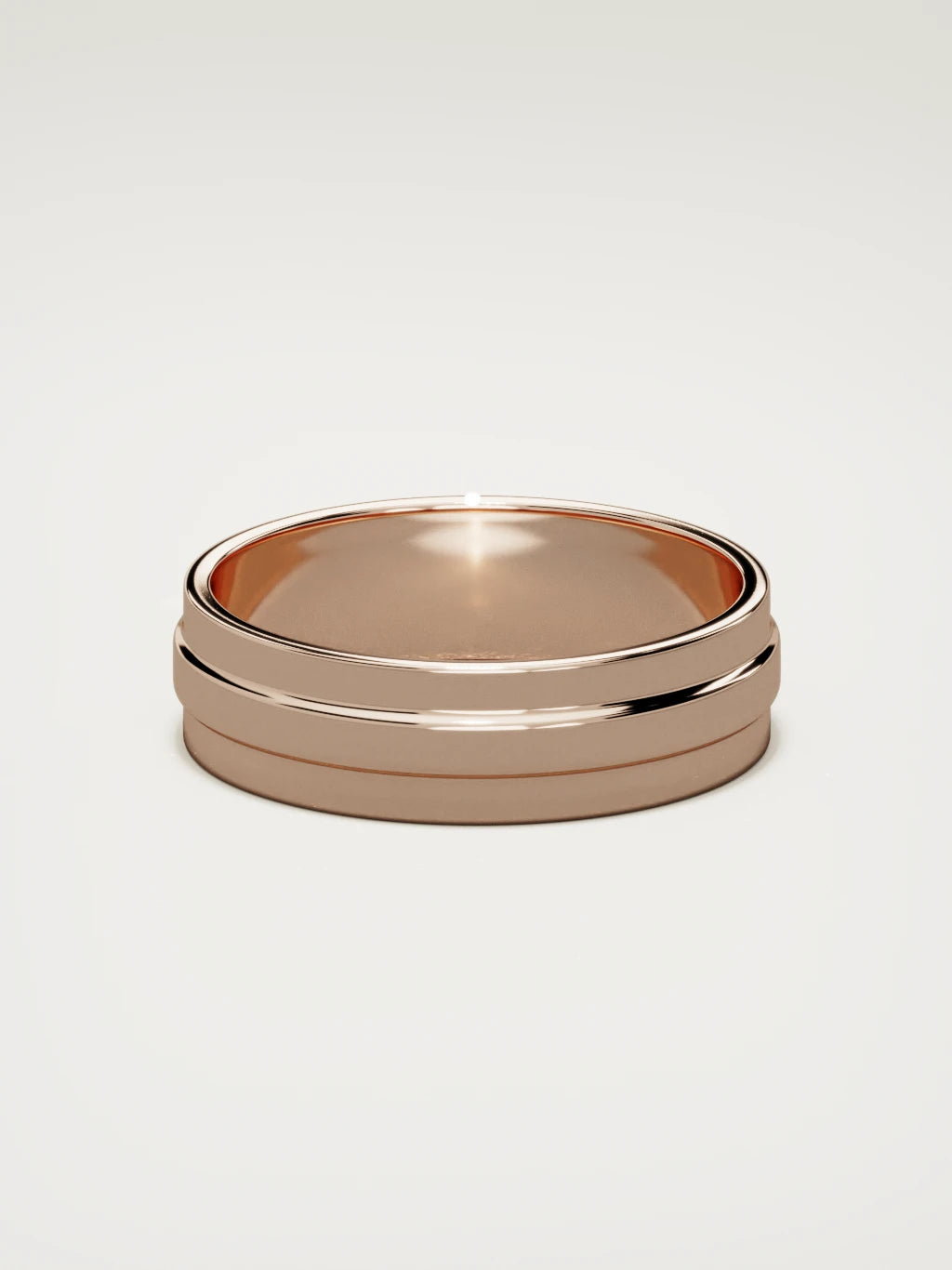 The Linea center-ridge men's wedding band in 14K rose gold, 6 mm, back view