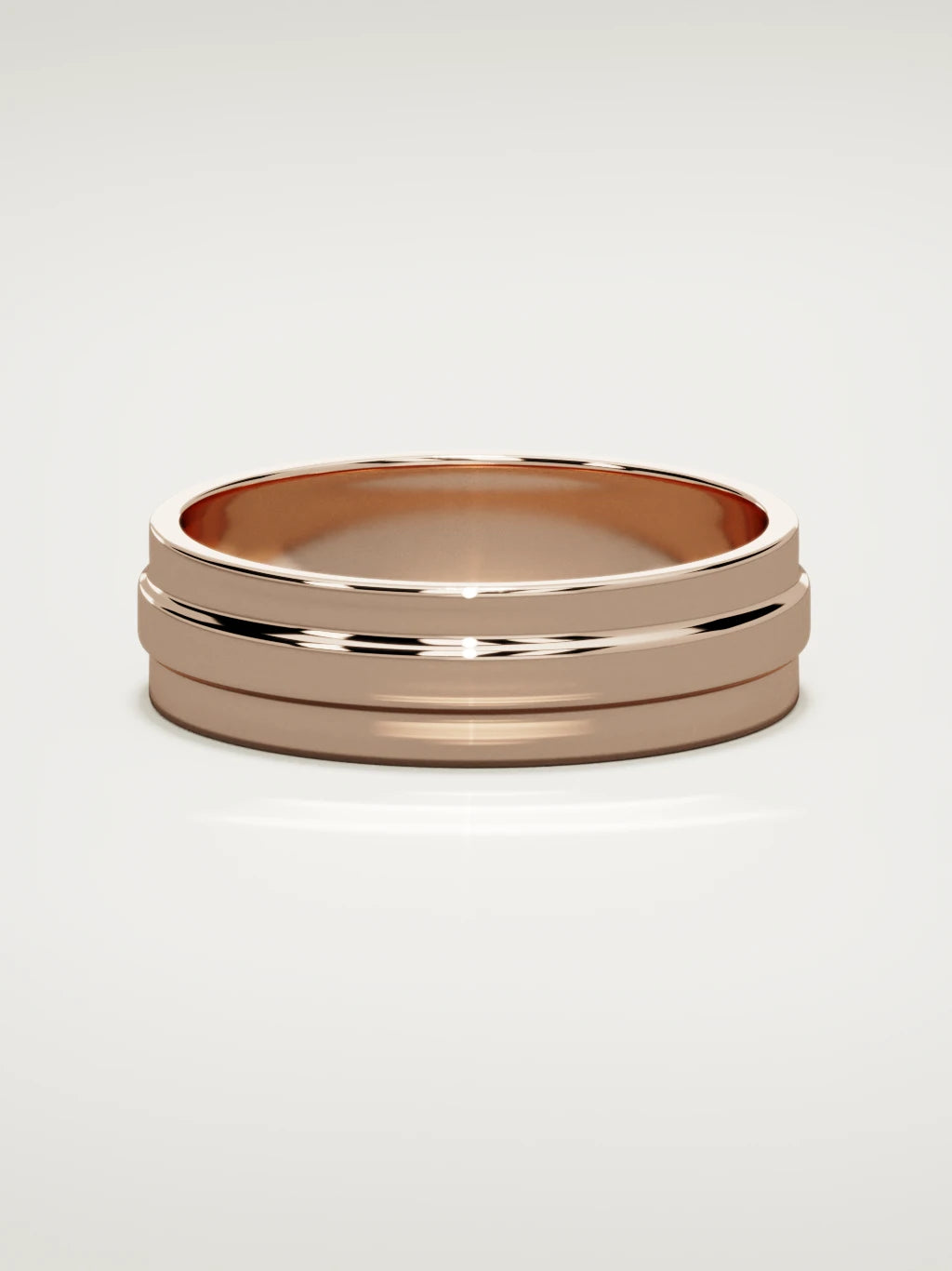 The Linea center-ridge men's wedding band in 14K rose gold, 6 mm, front view