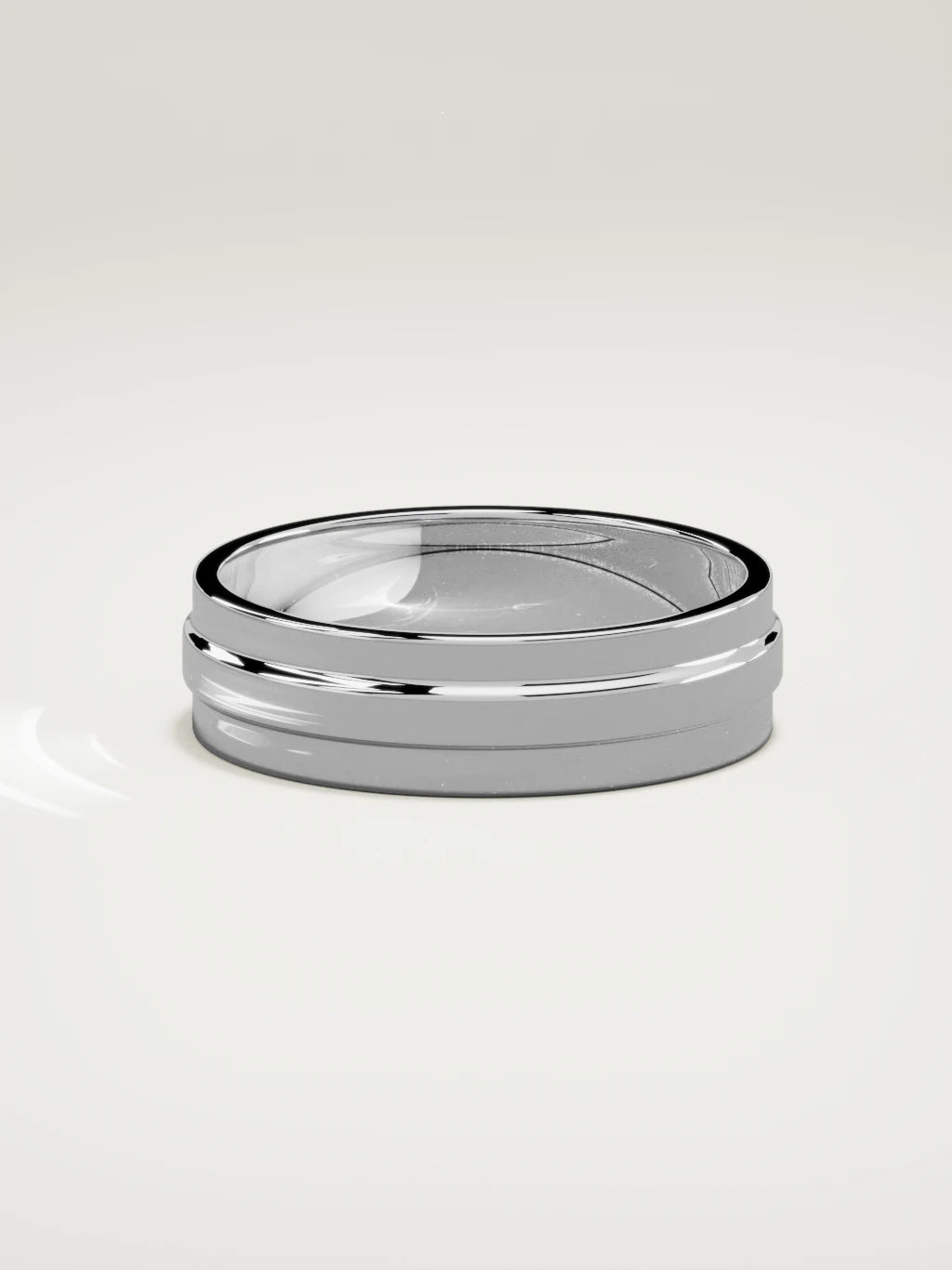 The Linea center-ridge men's wedding band in 14K white gold, 6 mm, side view