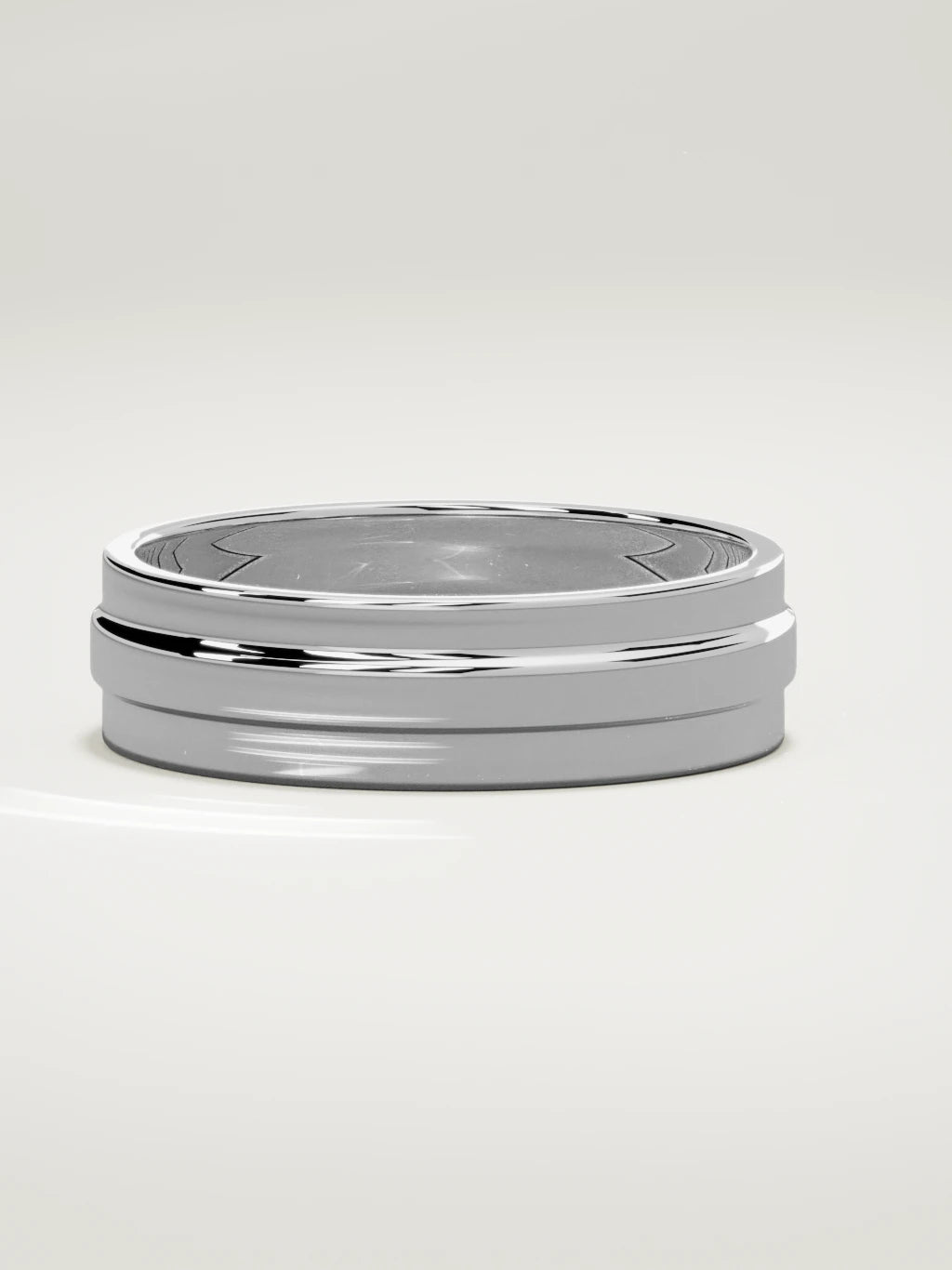The Linea center-ridge men's wedding band in 14K white gold, 6 mm, three-quarter view