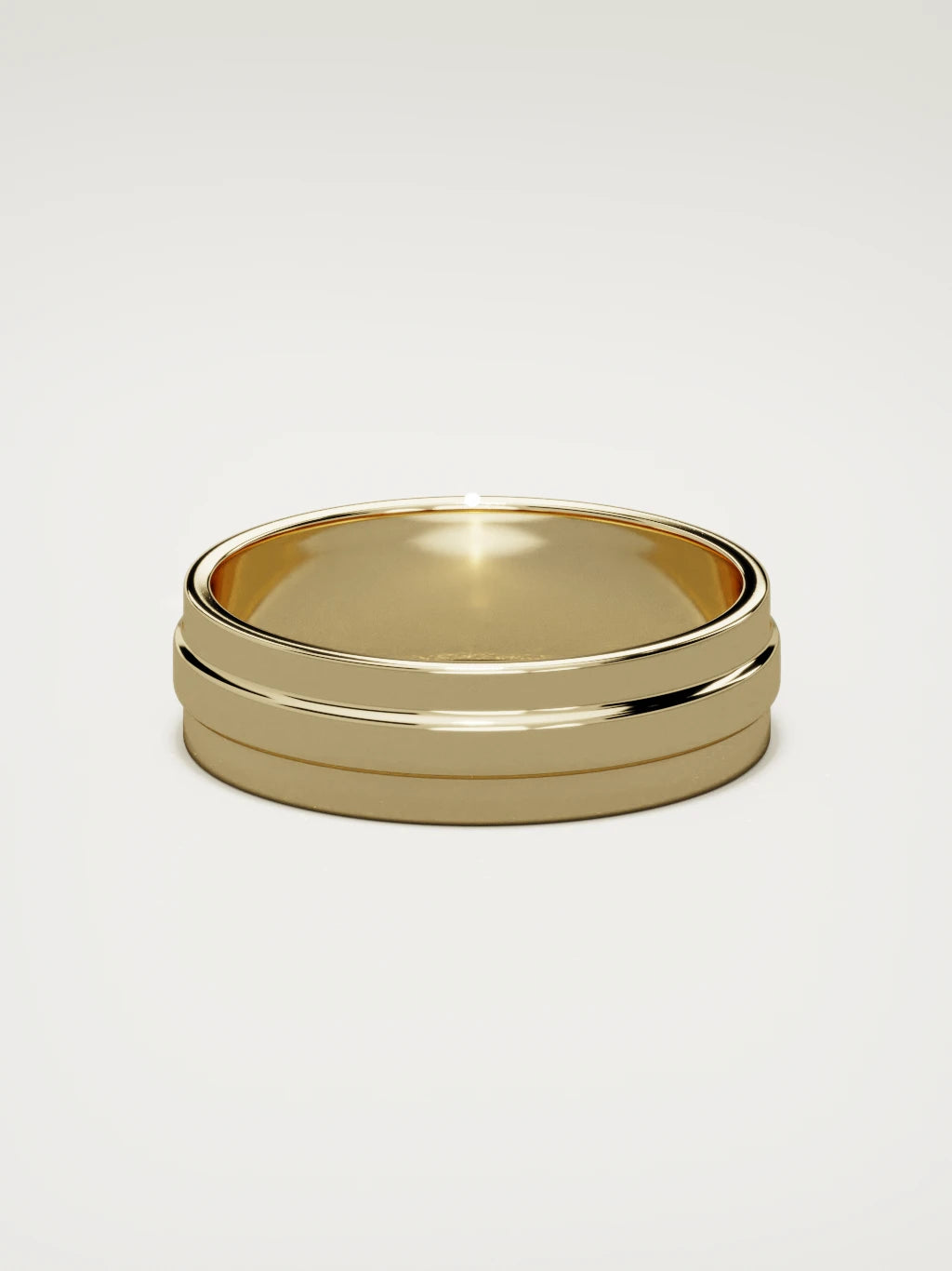 The Linea center-ridge men's wedding band in 14K yellow gold, 6 mm, back view
