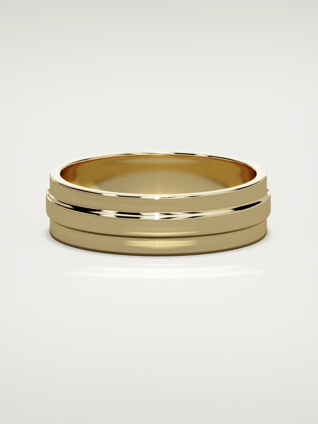 The Linea center-ridge men's wedding band in 14K yellow gold, 6 mm, front view