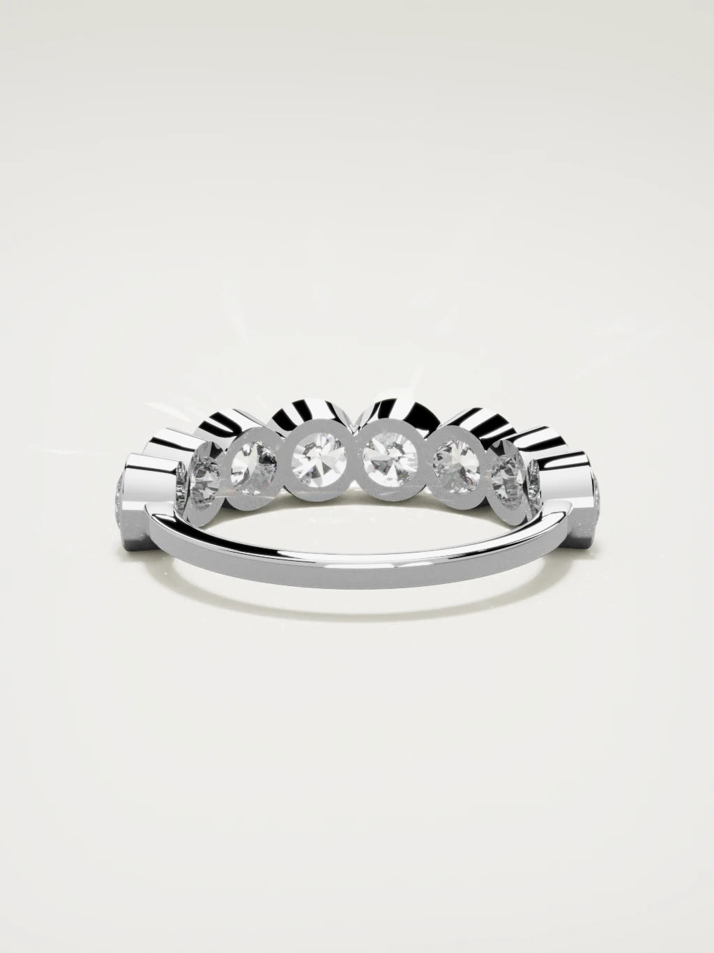 The Lumen large bezel bubble half eternity band in 14K white gold, back view