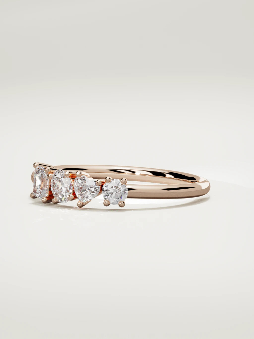 The Mixta mixed shape diamond ring in 14K rose gold, three-quarter view