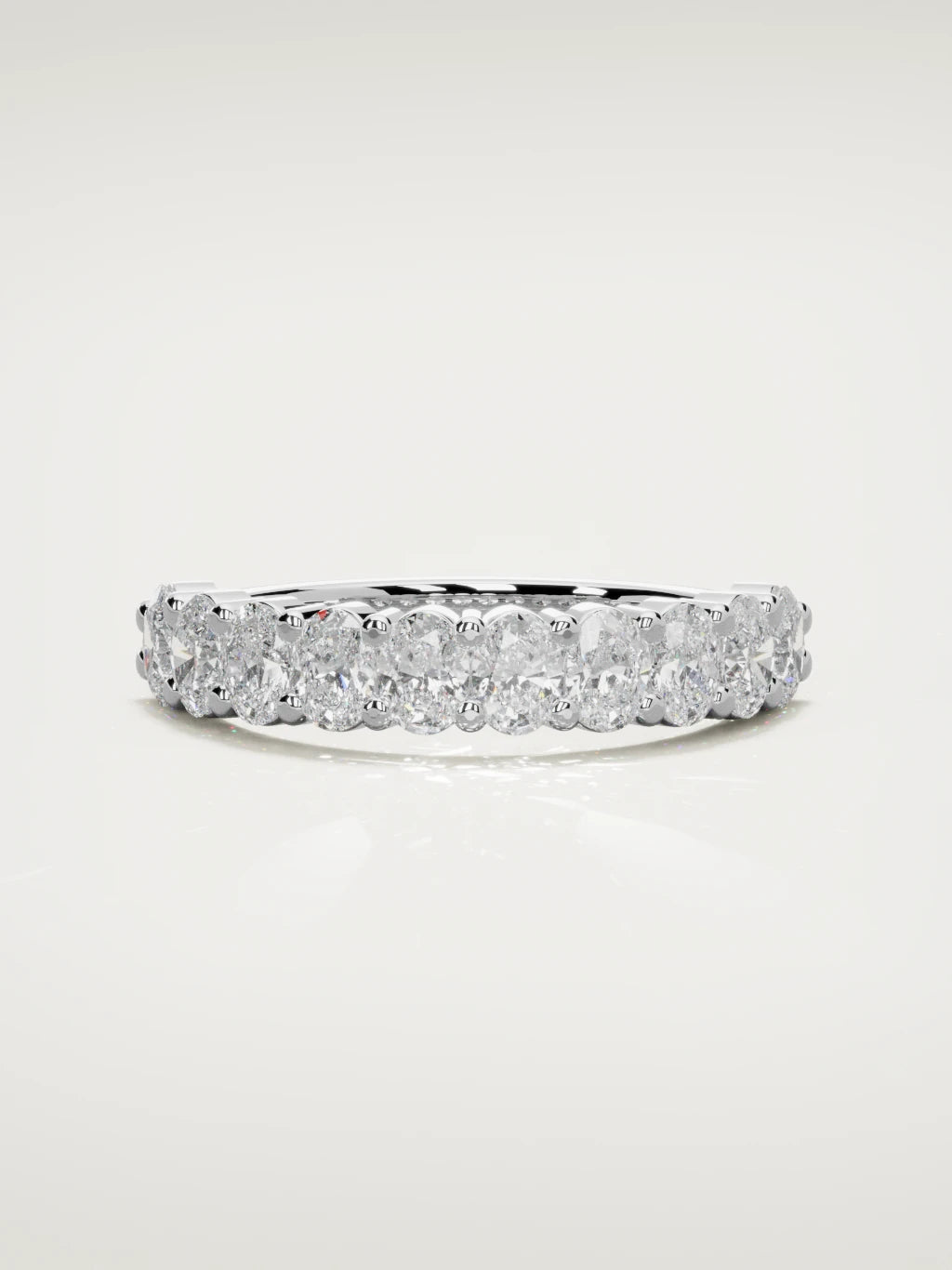 The Musa north-south oval half eternity band in 14K white gold, front view