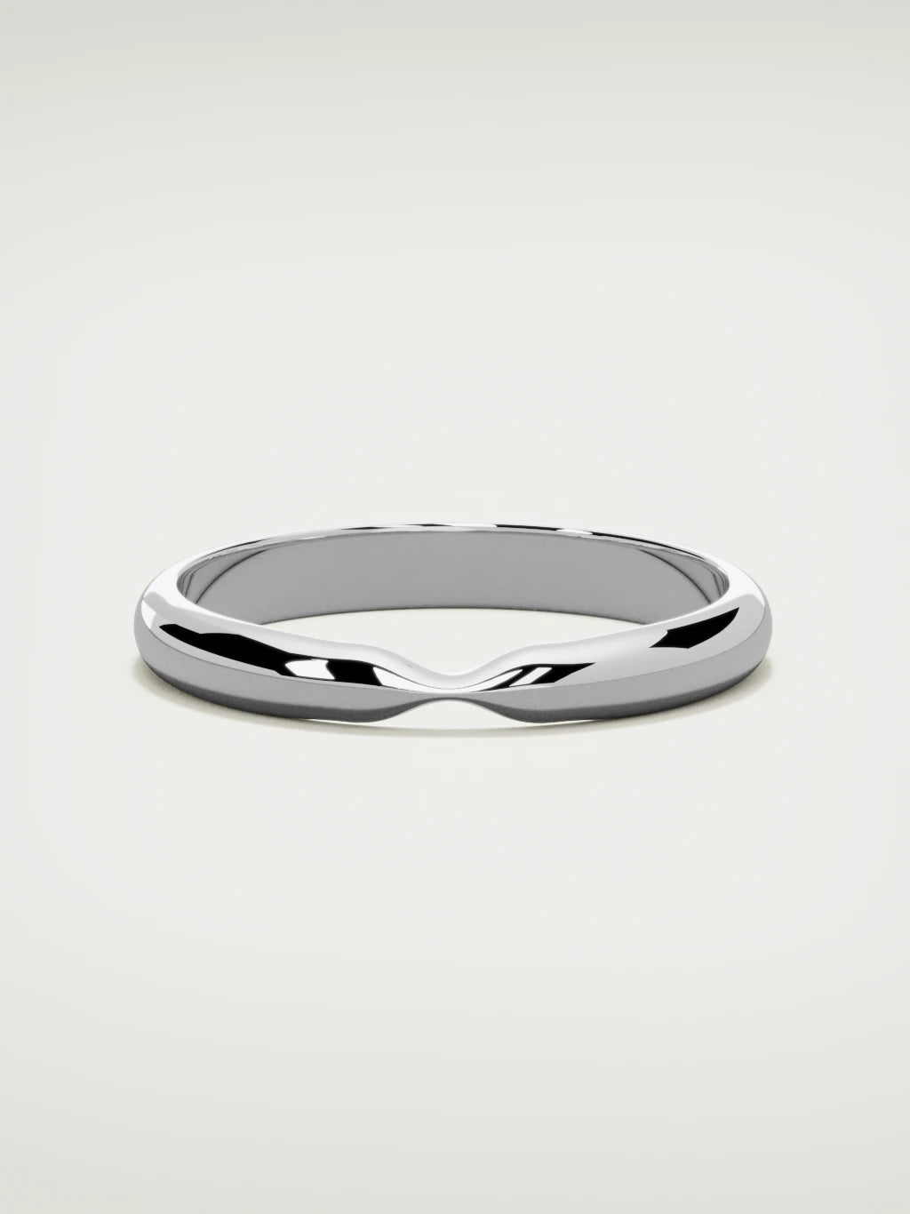 The Nido notched contour wedding band in 14K white gold, front view