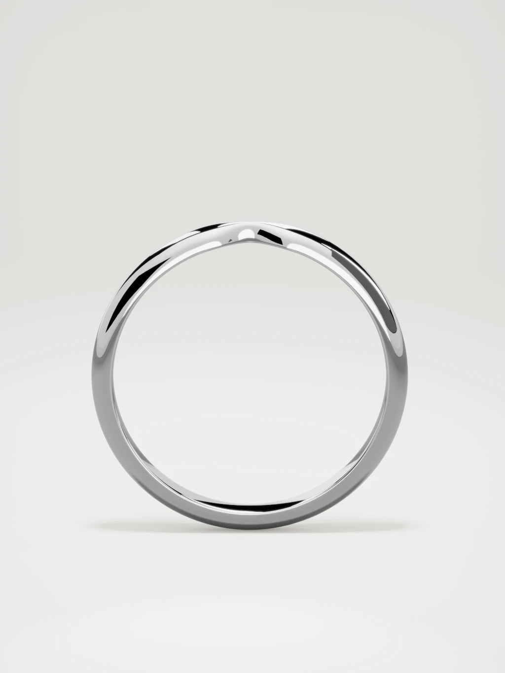 The Nido notched contour wedding band in 14K white gold, standing front view