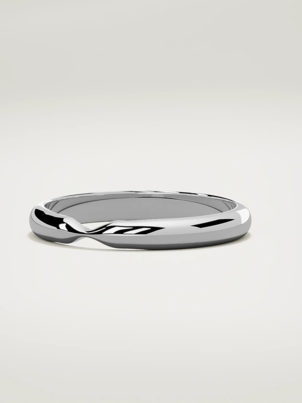 The Nido notched contour wedding band in 14K white gold, three-quarter view