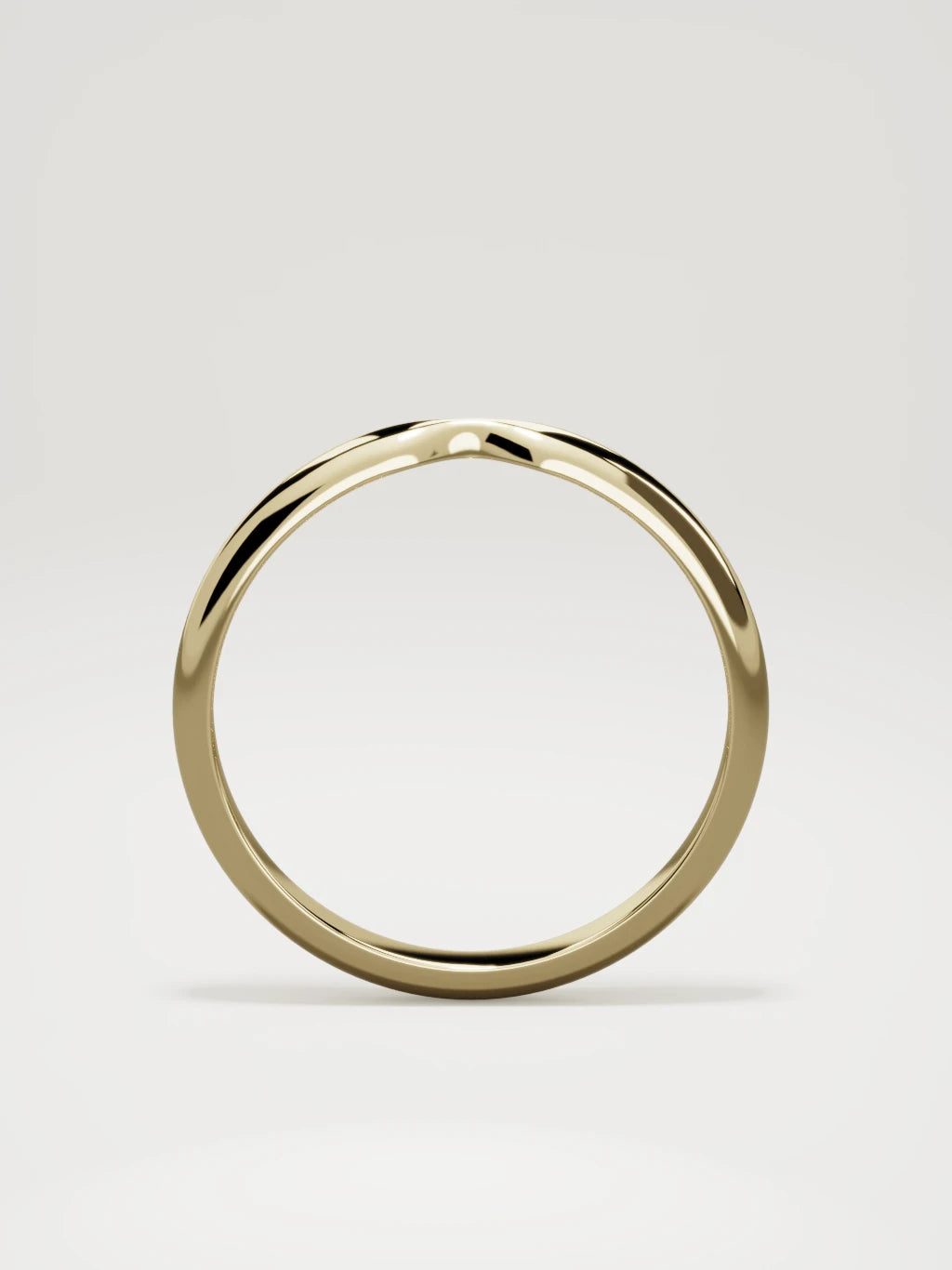 The Nido notched contour wedding band in 14K yellow gold, standing front view