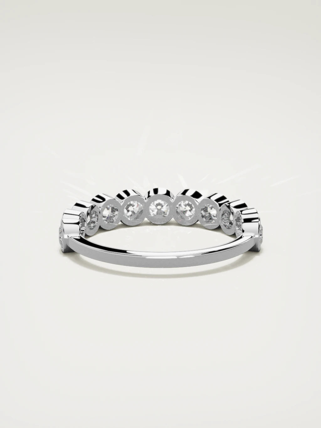 The Perla bezel bubble half eternity band in 14K white gold, back view