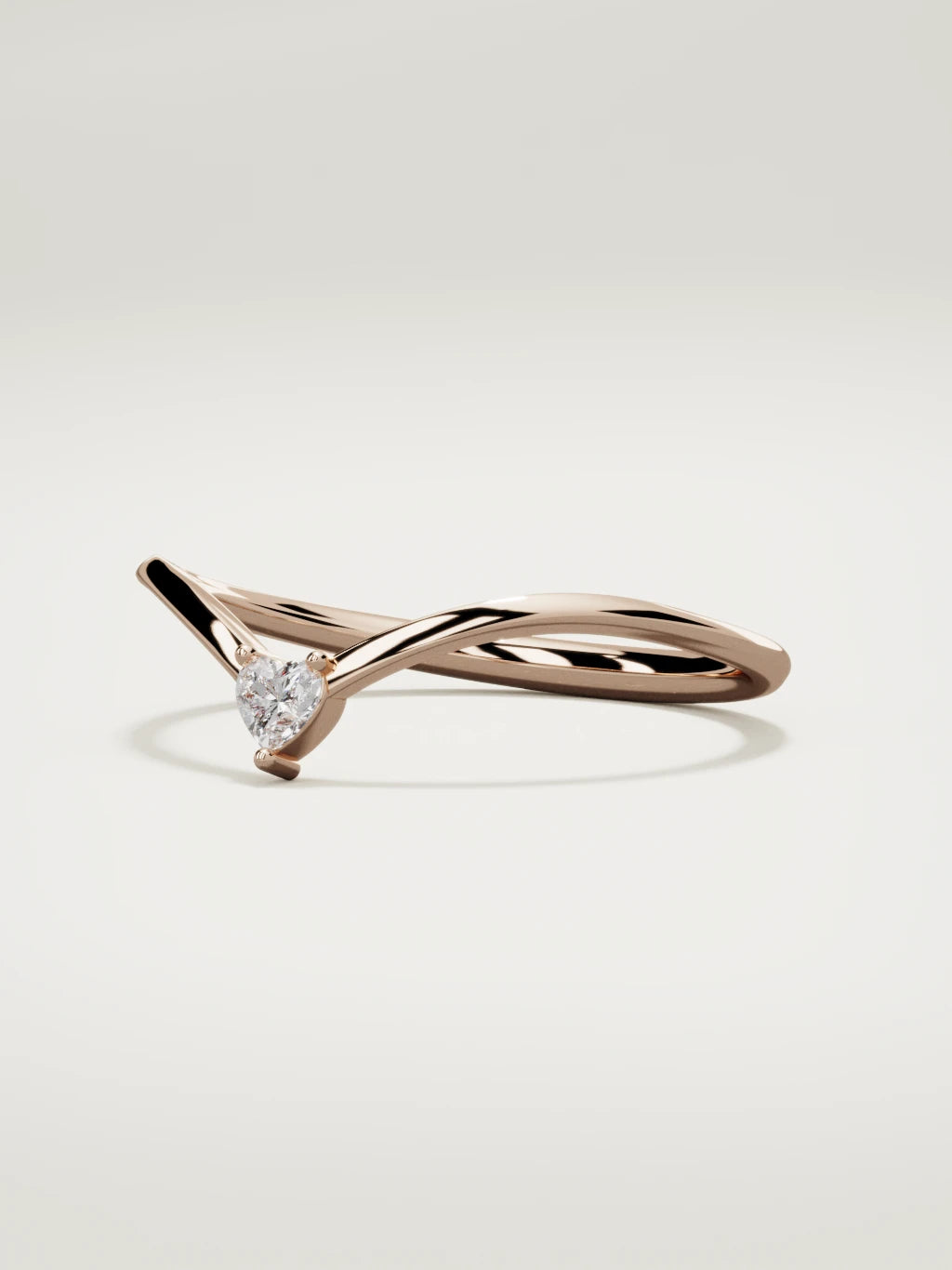 The Pico chevron heart diamond band in 14K rose gold, three-quarter view