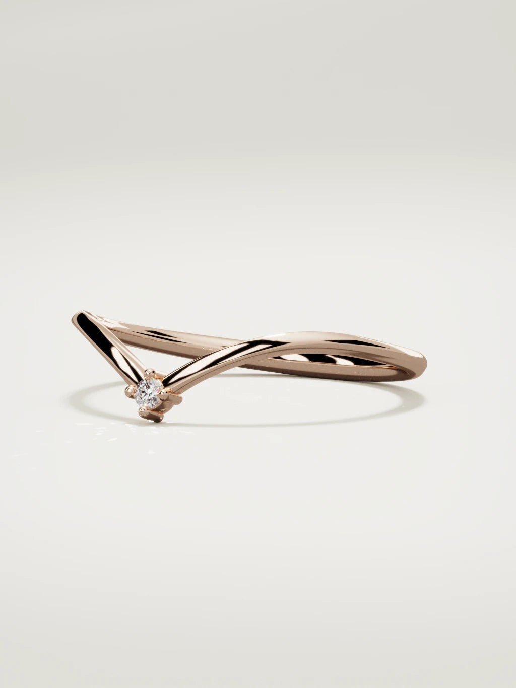 The Pico chevron round diamond band in 14K rose gold, three-quarter view