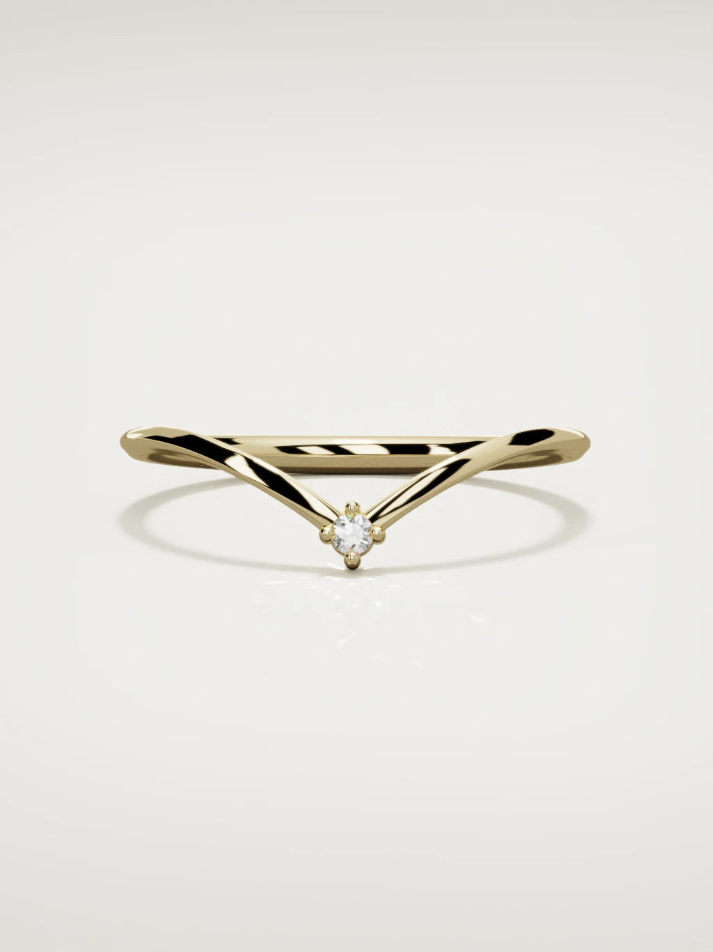 The Pico chevron round diamond band in 14K yellow gold, front view
