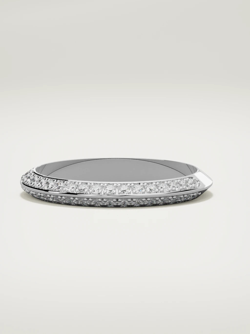 The Rayo diamond knife-edge men's band in 14K white gold, 3 mm, three-quarter view
