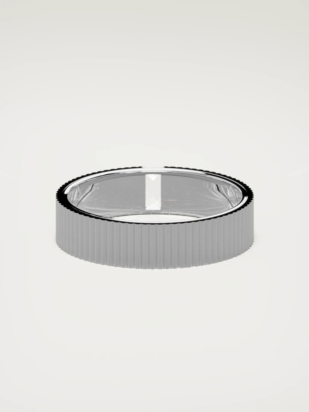 The Ritmo fluted baguette men's wedding band in 14K white gold, 5 mm, back view