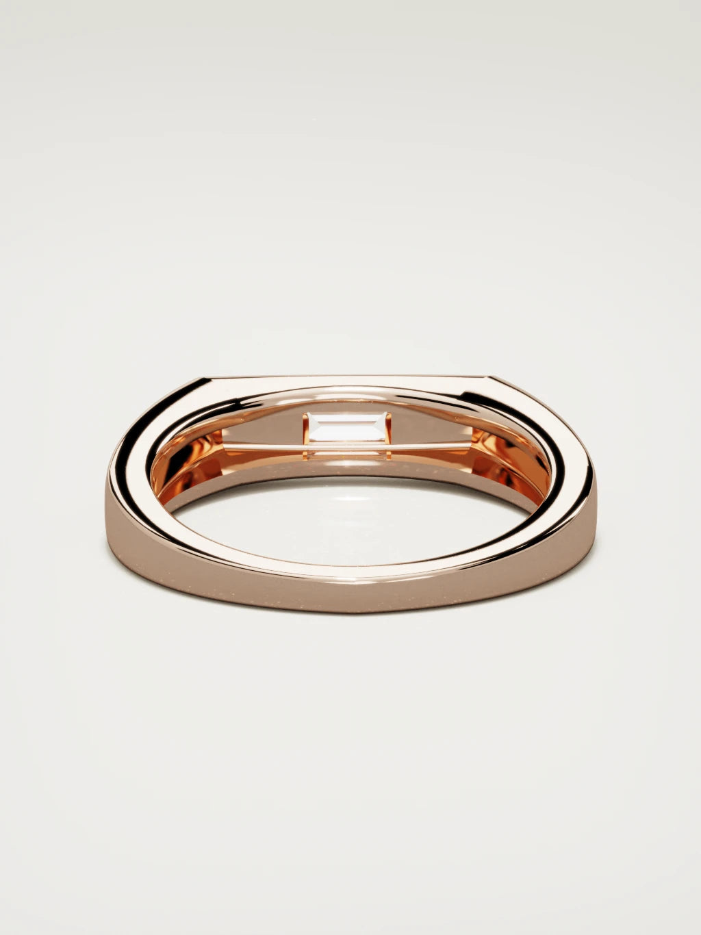 The Sello baguette signet men's band in 14K rose gold, 5 mm, back view