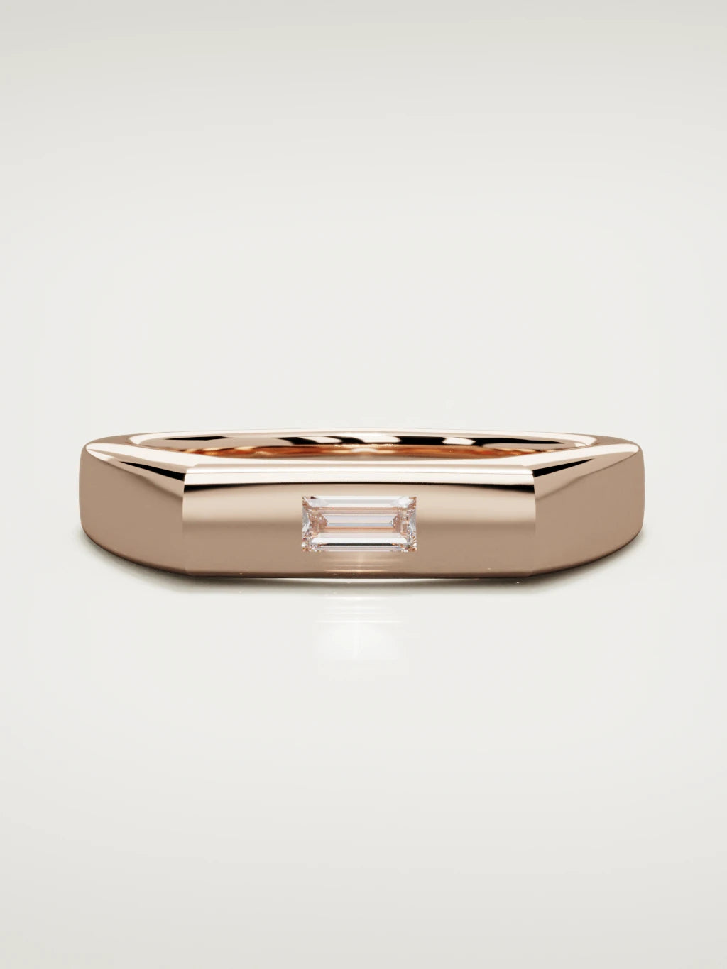 The Sello baguette signet men's band in 14K rose gold, 5 mm, front view