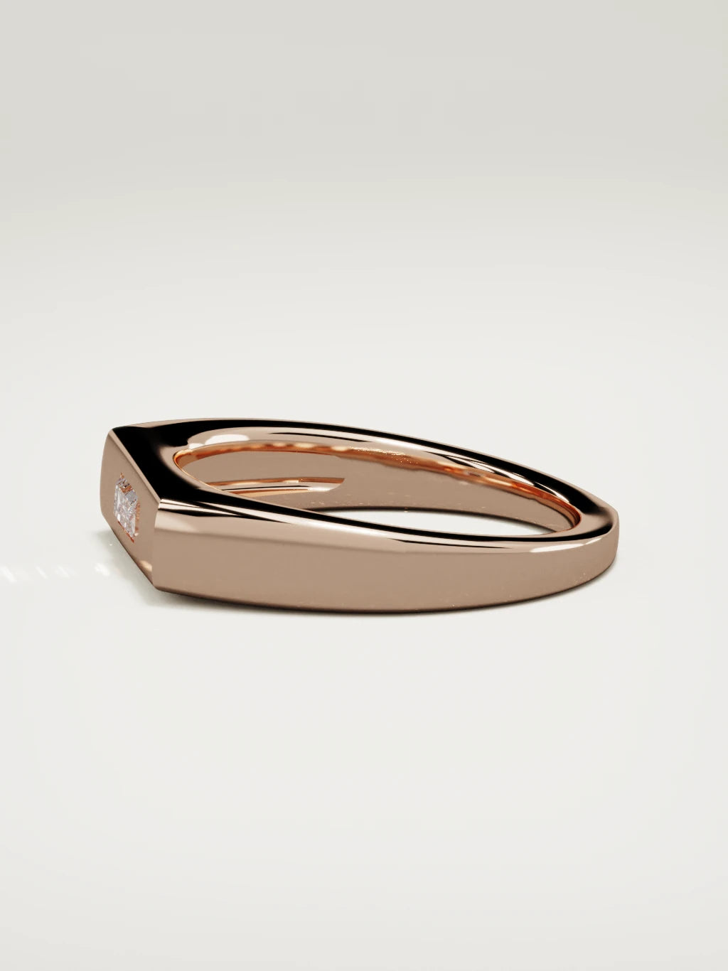 The Sello baguette signet men's band in 14K rose gold, 5 mm, side view