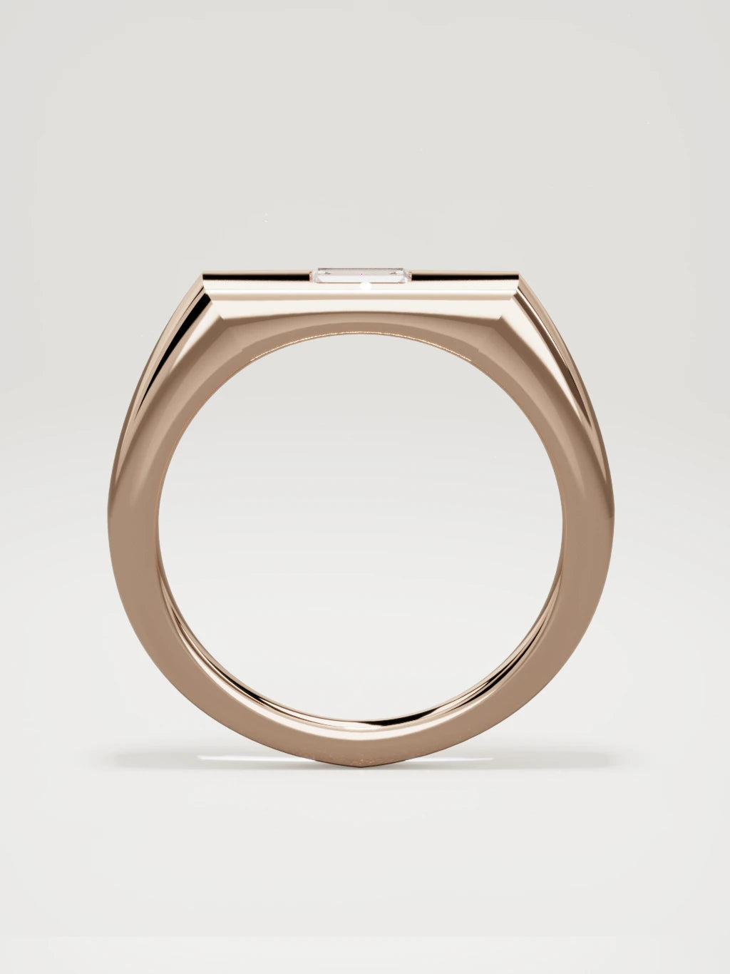 The Sello baguette signet men's band in 14K rose gold, 5 mm, standing front view