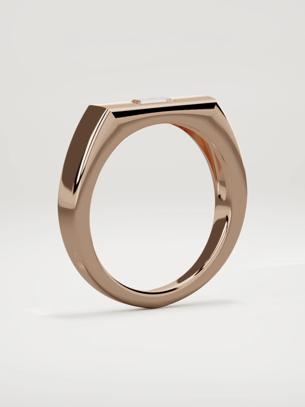 The Sello baguette signet men's band in 14K rose gold, 5 mm, standing three-quarter view