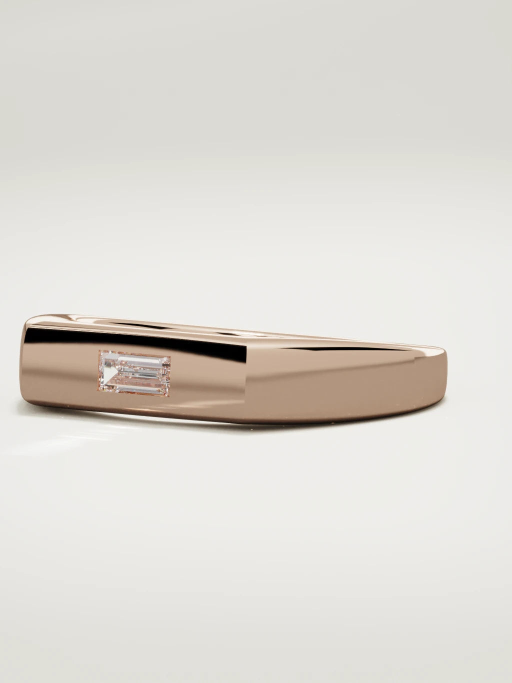 The Sello baguette signet men's band in 14K rose gold, 5 mm, three-quarter view