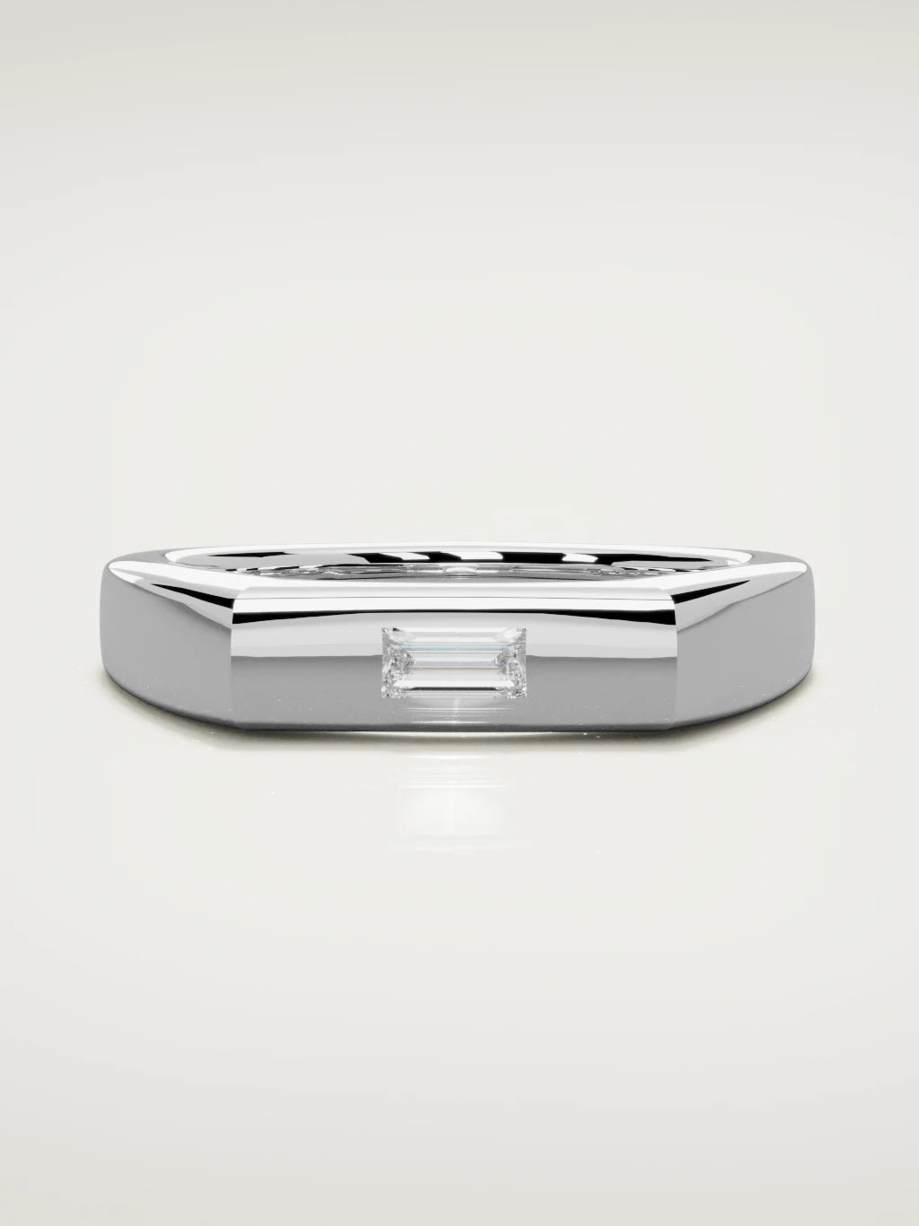 The Sello baguette signet men's band in 14K white gold, 5 mm, front view