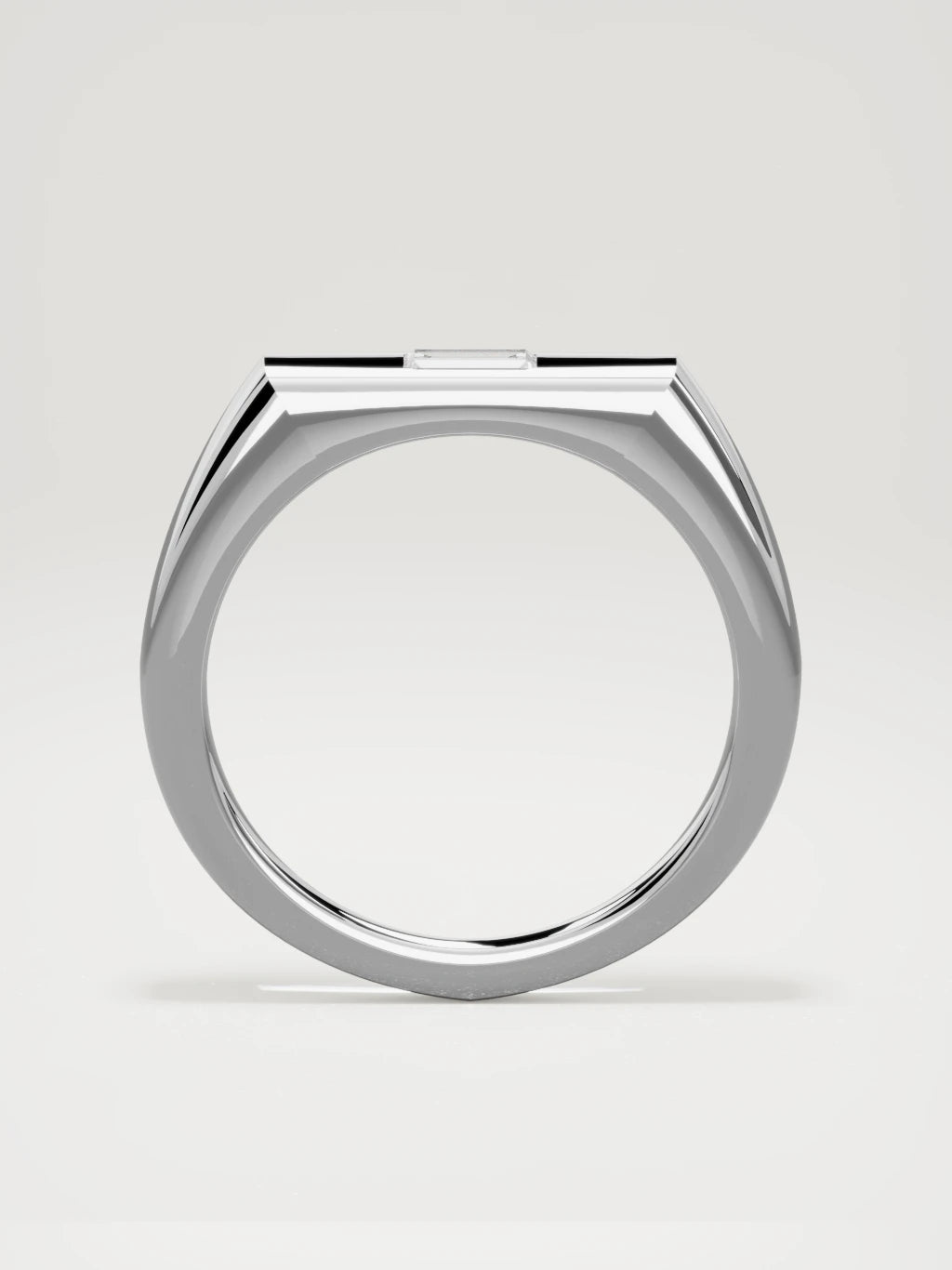 The Sello baguette signet men's band in 14K white gold, 5 mm, standing front view