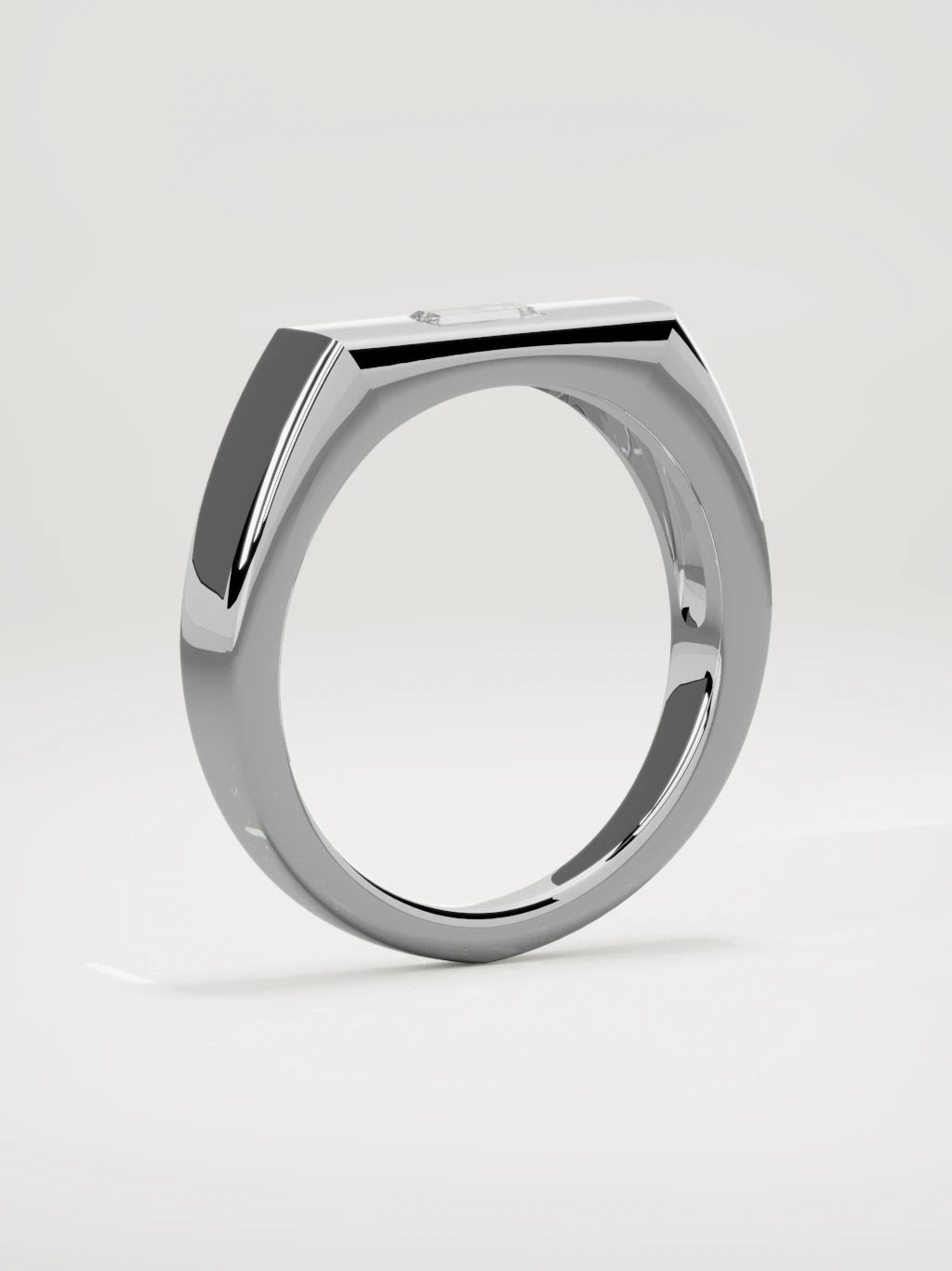 The Sello baguette signet men's band in 14K white gold, 5 mm, standing three-quarter view
