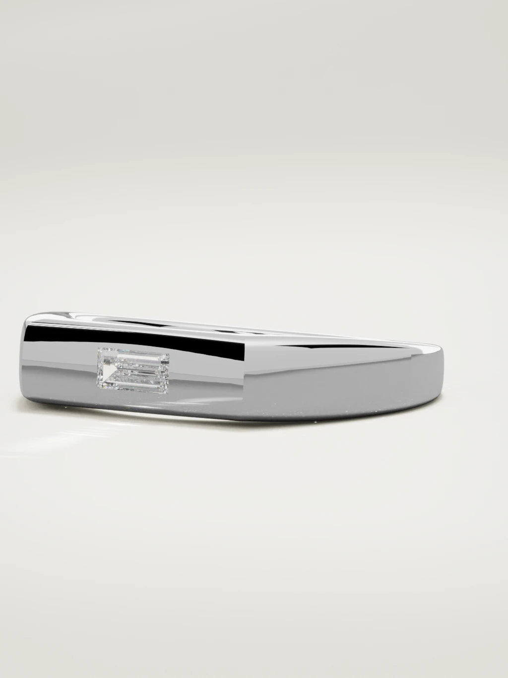 The Sello baguette signet men's band in 14K white gold, 5 mm, three-quarter view