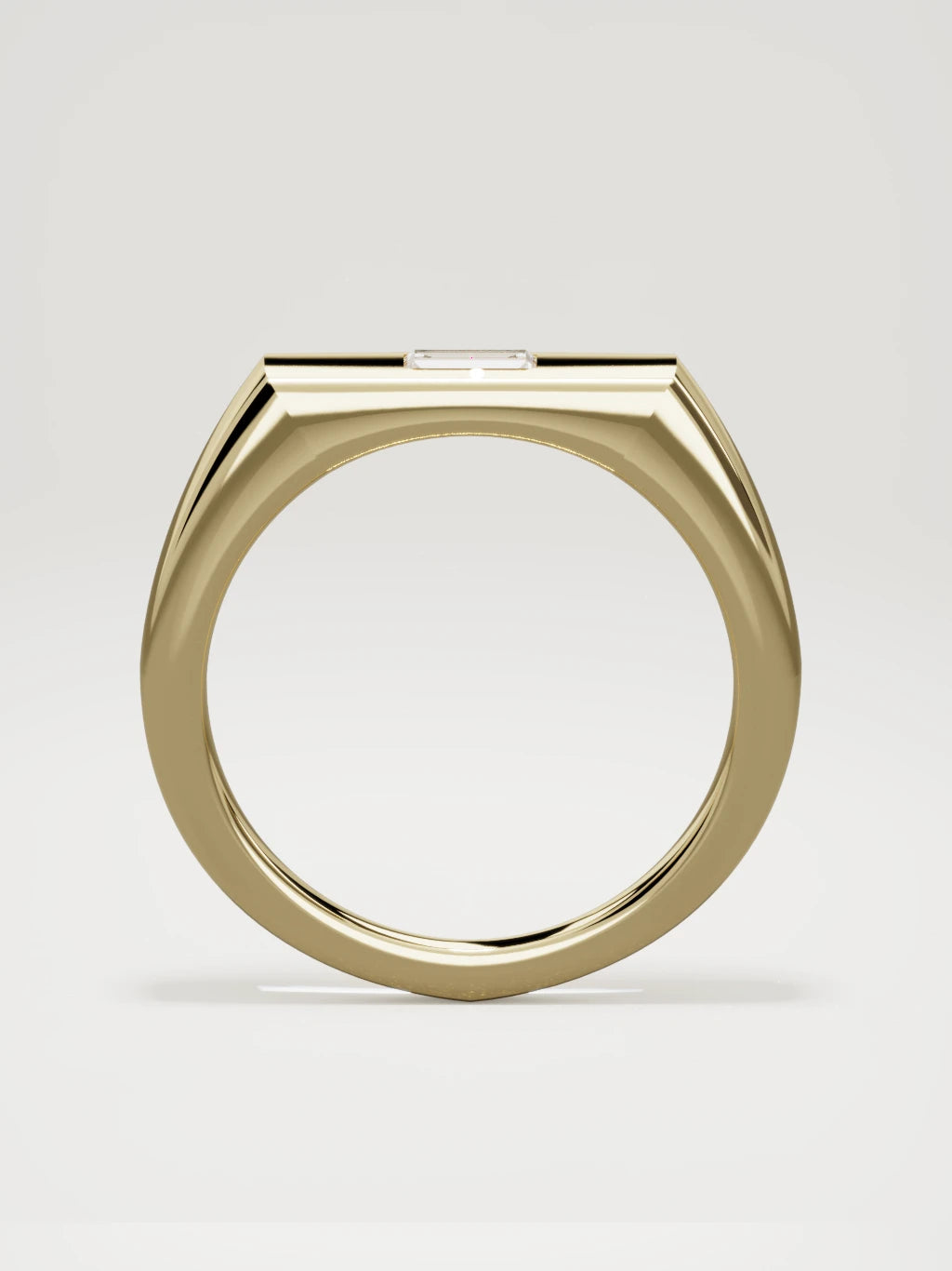 The Sello baguette signet men's band in 14K yellow gold, 5 mm, standing front view