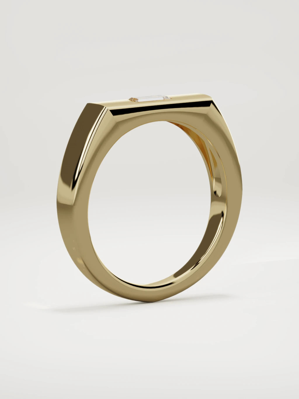 The Sello baguette signet men's band in 14K yellow gold, 5 mm, standing three-quarter view