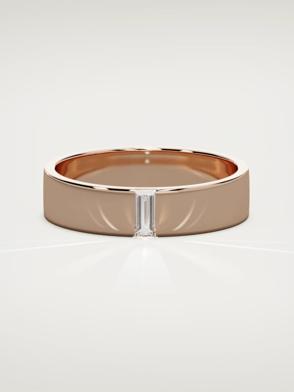 The Solo flat baguette men's wedding band in 14K rose gold, 5 mm, front view