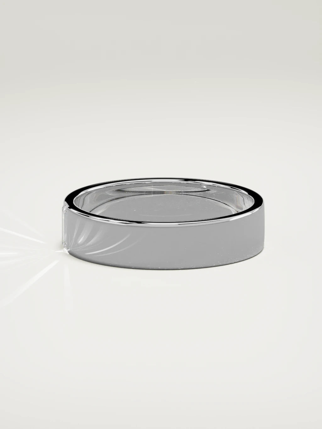 The Solo flat baguette men's wedding band in 14K white gold, 5 mm, side view