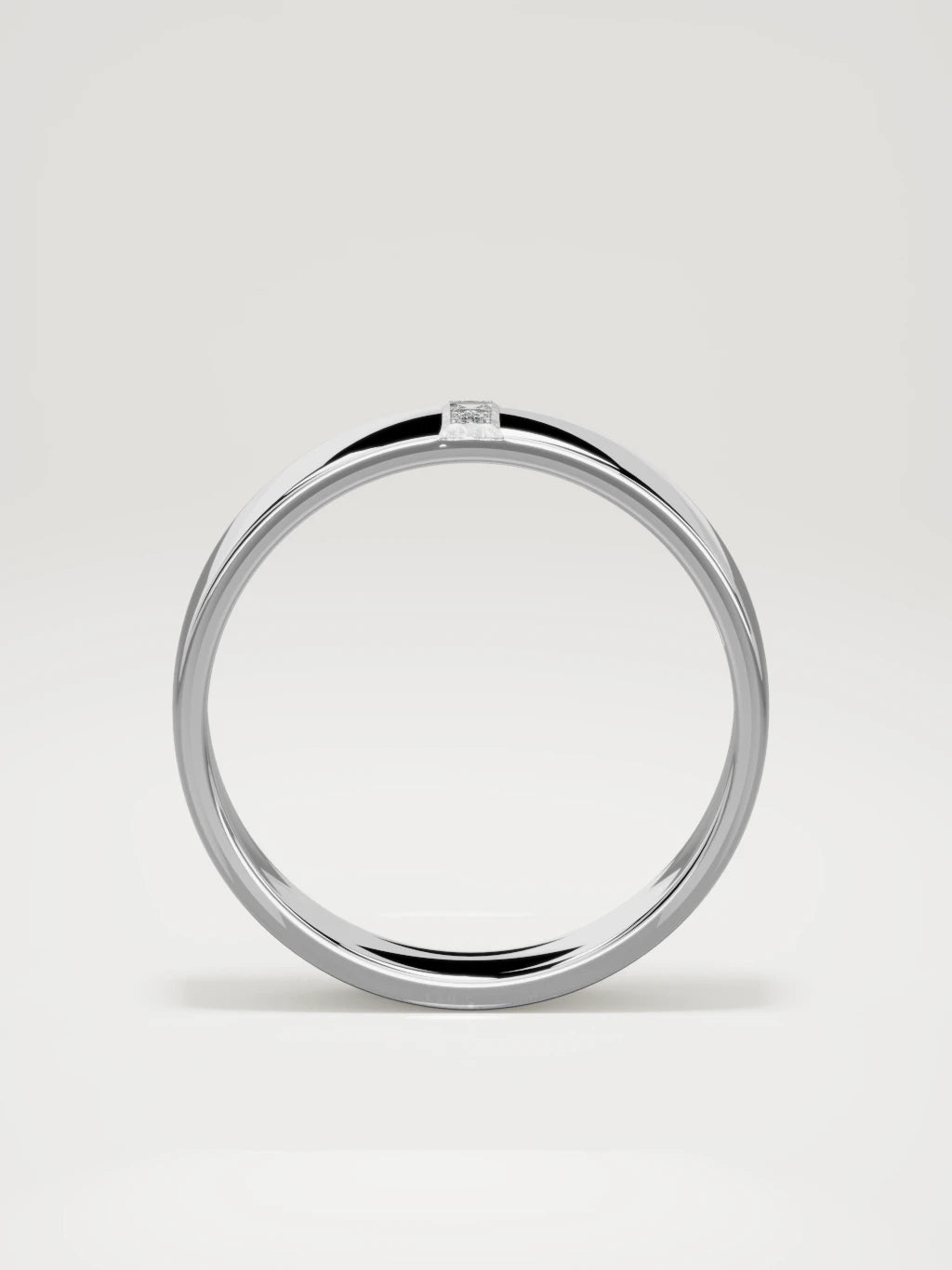 The Solo flat baguette men's wedding band in 14K white gold, 5 mm, standing front view