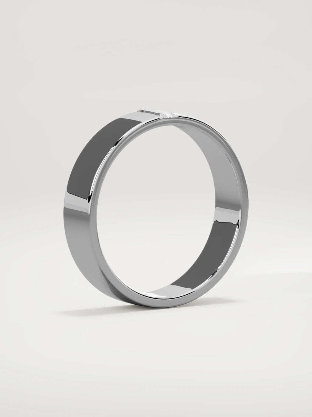 The Solo flat baguette men's wedding band in 14K white gold, 5 mm, standing three-quarter view