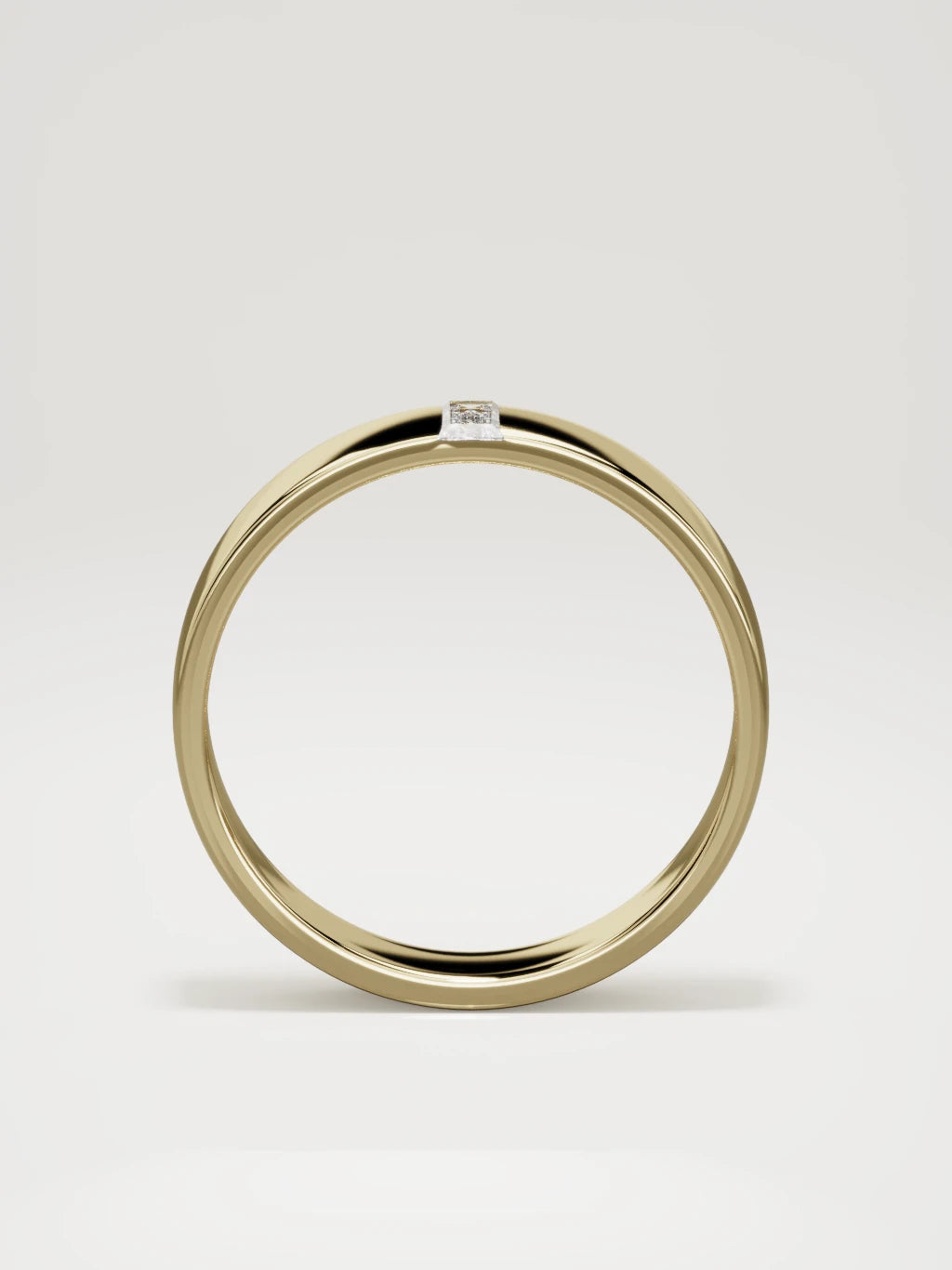 The Solo flat baguette men's wedding band in 14K yellow gold, 5 mm, standing front view