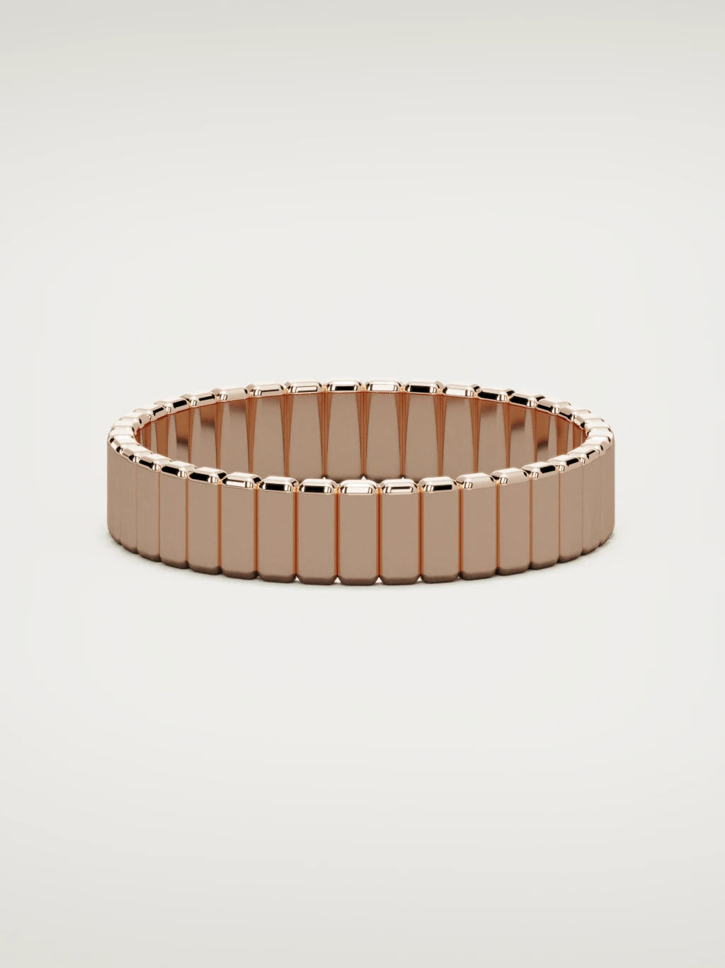 The Tempo ribbed men's wedding band in 14K rose gold, 5 mm, front view
