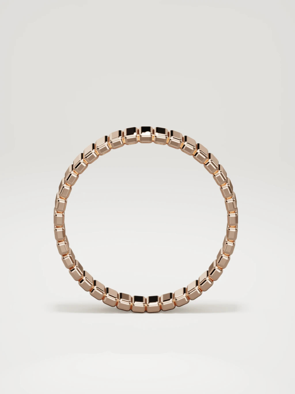 The Tempo ribbed men's wedding band in 14K rose gold, 5 mm, standing front view
