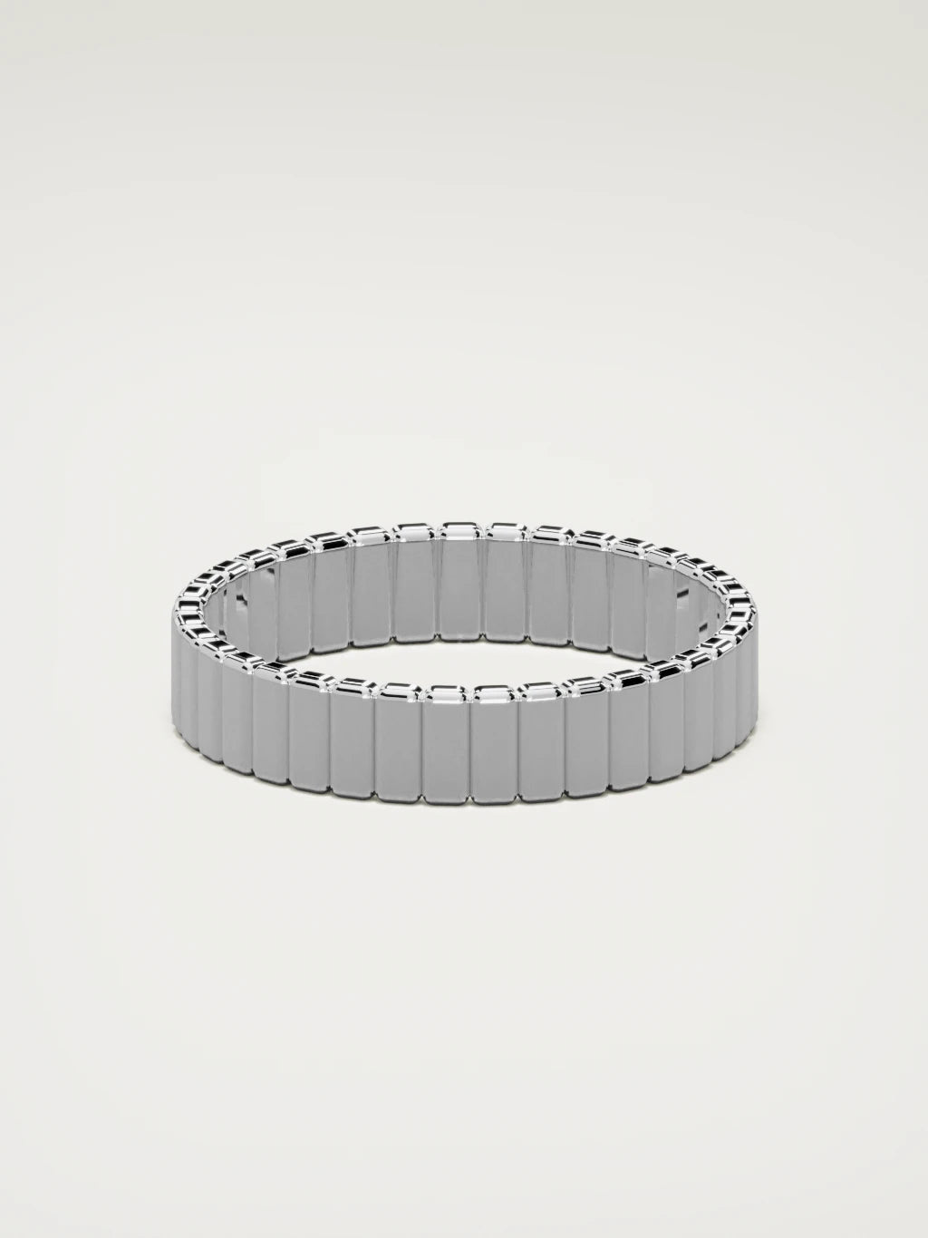 The Tempo ribbed men's wedding band in 14K white gold, 5 mm, back view