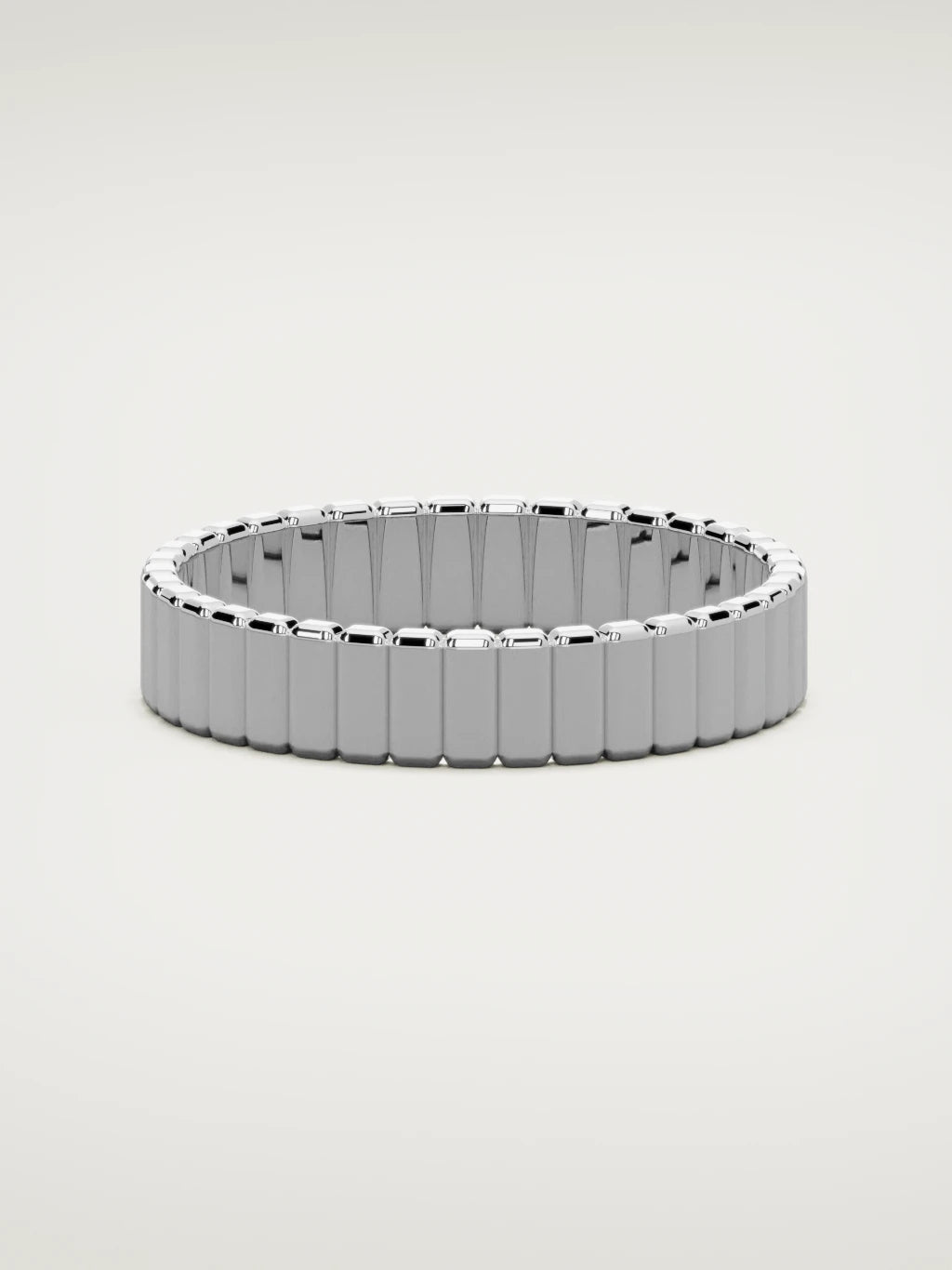 The Tempo ribbed men's wedding band in 14K white gold, 5 mm, front view